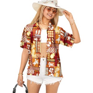 LA LEELA Button Down Shirt Floral Summer Beach Party Colorful Shirt Hawaiian Blouse Short Sleeve Vacation Dress Tee Shirts - 1 of 4