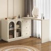 Heynemo Large Extendable Makeup Vanity Desk, Corner Vanity Table with 3 Drawer & Door, Modern Dressing Table and Chest of Drawers Combo, Beige - 2 of 4