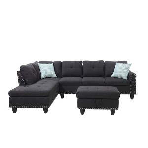 ChicFurnit Sectional Sofas Left Hand Facing Sofa and Chaise with Ottoman Storage Cushions for Living Room, Charcoal grey, 71"*98"*33" - 1 of 4