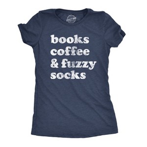 Womens Books Coffee And Fuzzy Socks T shirt Funny Gift for Her Cottage Lake Tee - Crazy Dog Women's T Shirt - 1 of 4