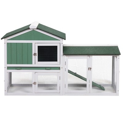 FURNIinspire Pet Crates and Houses, Large Rabbit Hutch Indoor Outdoor, Waterproof Roof, for Small Pets, Green, 57.99"*21.22"*33.66"