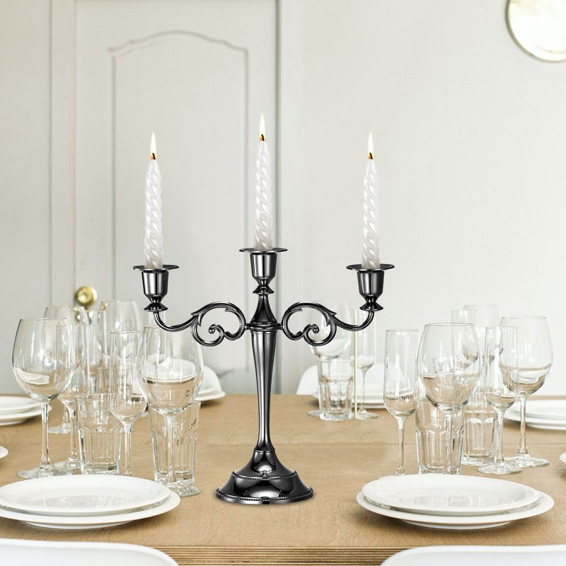 Unique Bargains Home Decor Wedding Birthday Party Dinning Table Candelabra Candle Holders 3 Arm Metal Candlestick 1 Pc, 2 of 7