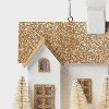 Glittered Paper House with Gold Roof and Bottle Brush Trees Christmas Tree Ornament White - Wondershop™: Indoor Use, 3.5" Height - 3 of 3