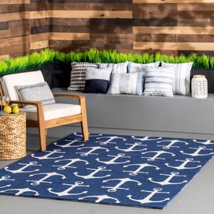 Nuloom Hand Hooked Despina Indoor/ Outdoor Area Rug, Square 6' x 6', Blue - 1 of 4