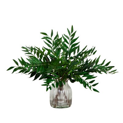 Nearly Natural 19-in Palmate Fern Arrangement in Glass Vase