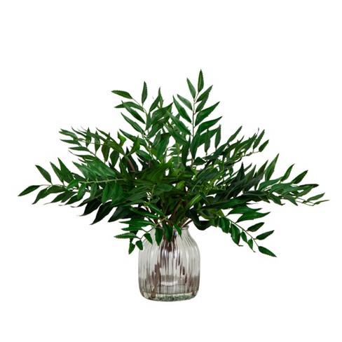 Nearly Natural 19-in Palmate Fern Arrangement in Glass Vase - image 1 of 4