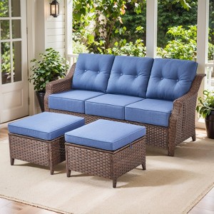 Belord 6" Thick Cushion Outdoor Sofa Patio Couch, Patio Furniture 74.8" Wide Sofa with Brown Round Wicker Comfort High Back Patio Couch for Porch - 1 of 4