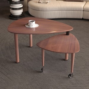 GDFStudio Kaida Modern 360° Rotatable Coffee Table with Wheels and Rubberwood Legs - 1 of 4