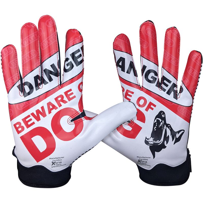 Battle Sports Adult Beware Of Dog Doom 1.0 Football Receiver Gloves- Red, 2 of 3