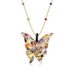 Ross-Simons Italian Multicolored Murano Glass Butterfly Pendant Necklace With 18kt Gold Over Sterling Size 18 - 1 of 3