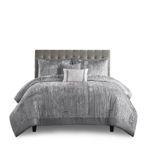 Gracie Mills 5-Piece Solid Crinkle Velvet Comforter Set - 1 of 4