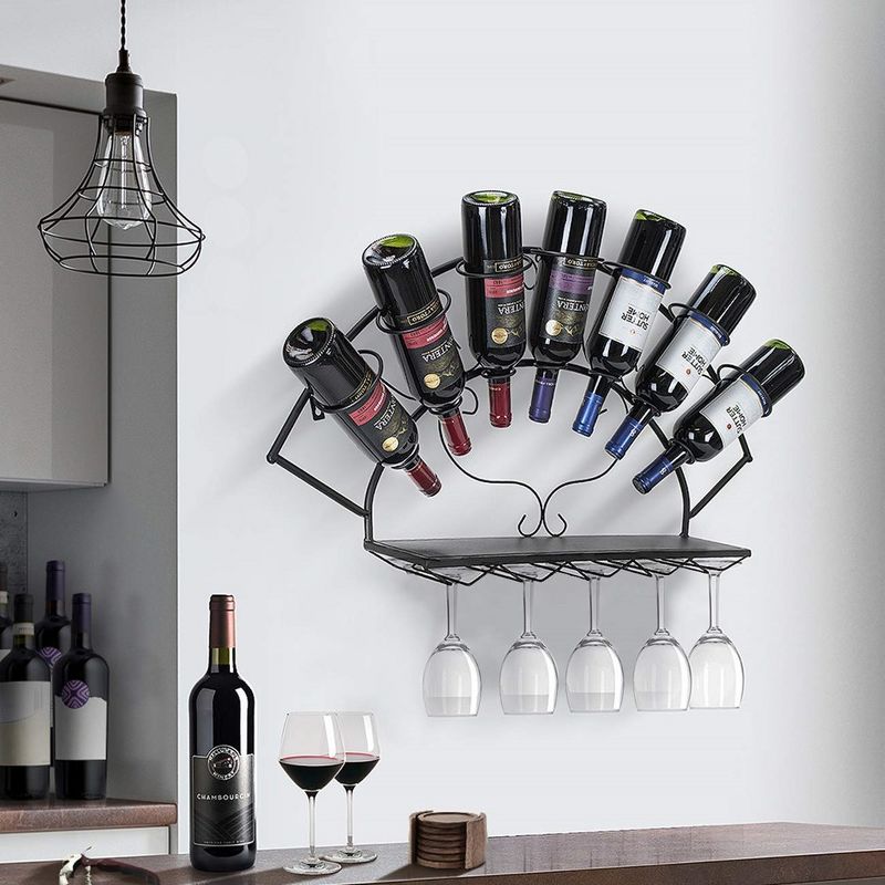 Sorbus 7-Bottle Wine & Stemware Wall Rack: Stylish Storage & Easy Access for Your Wine Essentials, 4 of 8