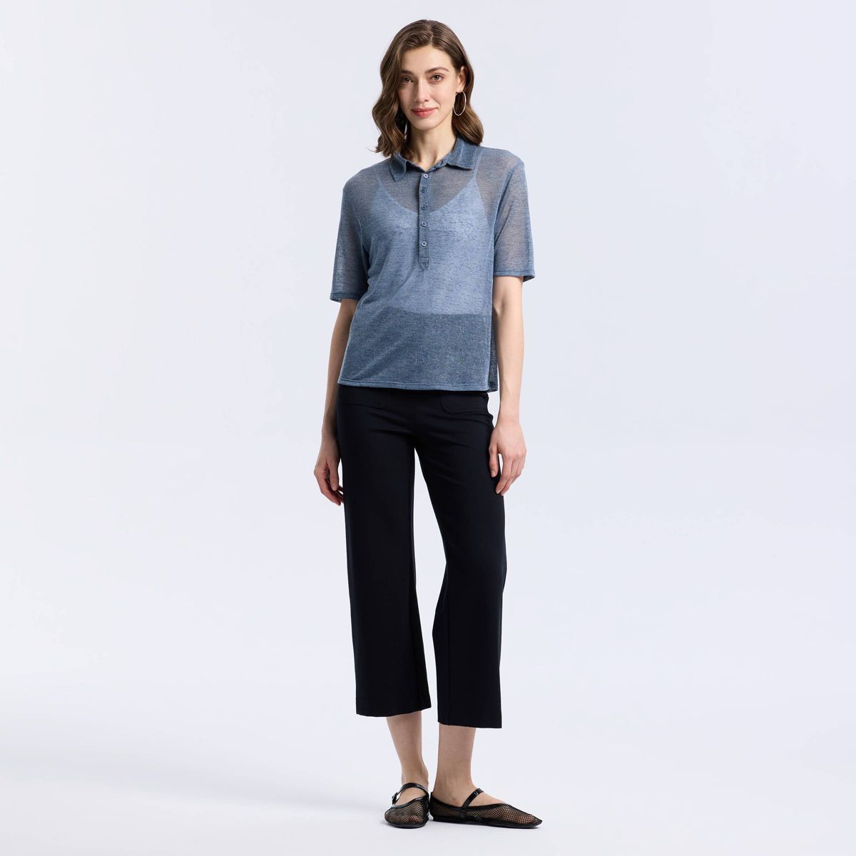 Women's Elbow Sleeve Tissue Jersey Polo Shirt - A New Day™ - thumbnail 9