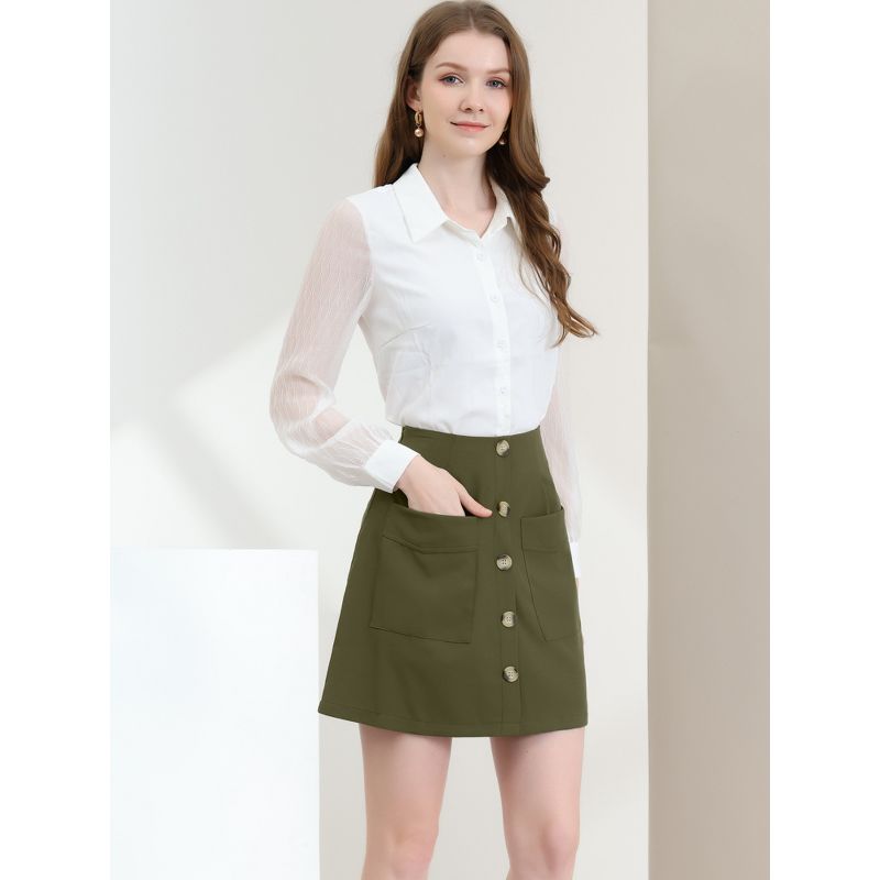 Allegra K Women's Buttons Front A-line Short Cargo Casual Skirt, 2 of 7