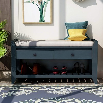 Shoe Storage Bench with Cushioned Seat, Entryway Bench with Storage, Shoe Storage Bench, Shoe Cabinet Bench with 2 Drawers and Storage Shelf