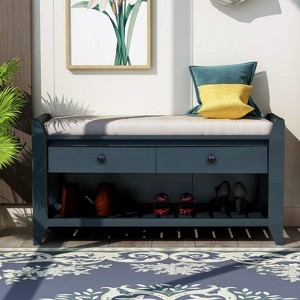 Shoe Storage Bench with Cushioned Seat, Entryway Bench with Storage, Shoe Storage Bench, Shoe Cabinet Bench with 2 Drawers and Storage Shelf - 1 of 4