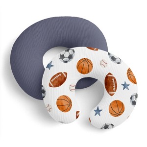 Sweet Jojo Designs Baby Boy Muslin 100% Cotton Nursing Pillow Cover Set Watercolor Sports Theme Blue Brown and Orange 2pc - 1 of 4