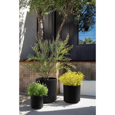 Demi Black Concrete-Composite Round Planter Set of 3