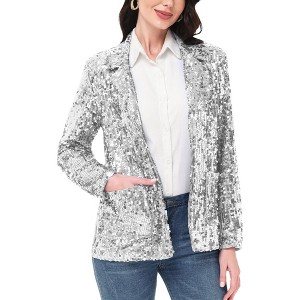 Anna-Kaci Women's Glitter Long Sleeve Open Front Sparkle Party Blazer Jacket - 1 of 4