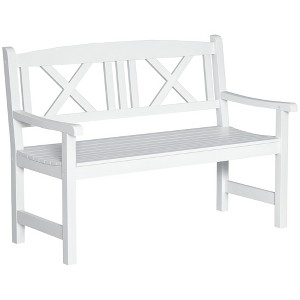 2-Seater Wooden Garden Bench, 4FT Outdoor Patio Loveseat with Unique X-Shape Back for Yard, Lawn, Porch - 1 of 4