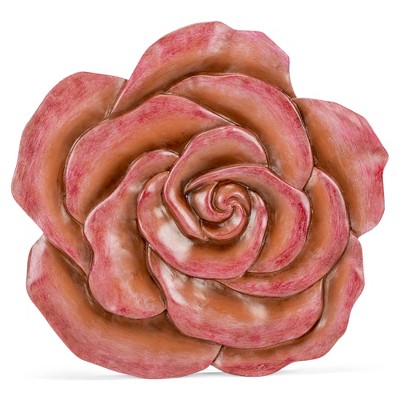 Nat & Jules Rose Flower Shaped Dimensional Indoor Outdoor 12 inch Cast Resin Decorative Garden Stepping Stone, Patio, Walkway Sculpture Yard Art,