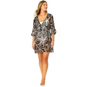 Women's V Neck Roll Tab Sleeve Pocket Dress Cover Up - 1 of 4