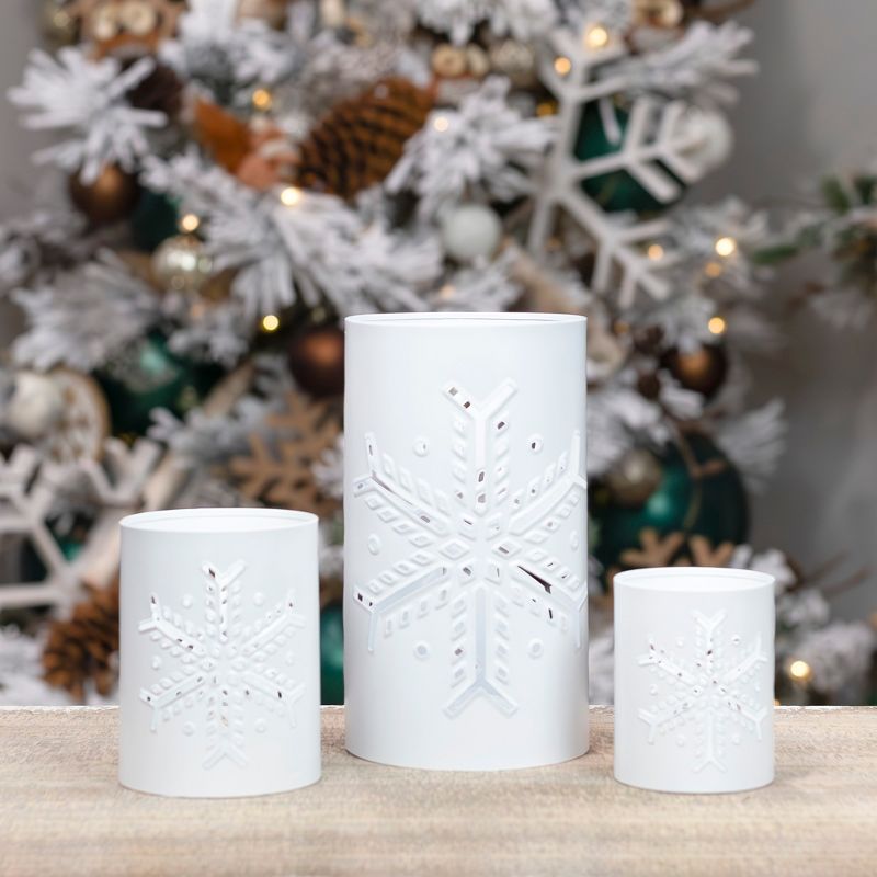 AuldHome Design Snowflake Candle Lanterns for Pillar Candles, 3pc Set; Christmas Holiday Decor Centerpiece Candle Holders, 2 of 9
