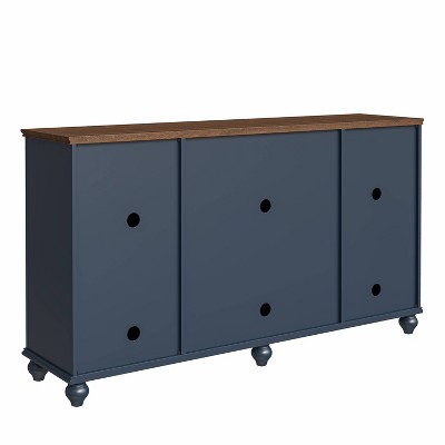 63" Navy Vintage Wood Buffet Sideboard with Glass Doors