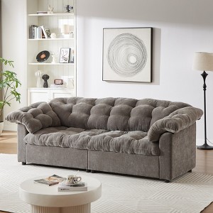 99" Deep Seat Chenille Sofa Couch, Fluffy Upholstered 3-Seater for Living Room, Bedroom, or Apartment, Comfy Modern Lounge Furniture - 1 of 4