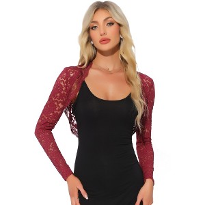 Allegra K Women's Floral Lace Ruffle Long Sleeve Open Front Cropped Cardigan - 1 of 4