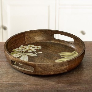 Frangipani Circular Wooden Tray - 1 of 3
