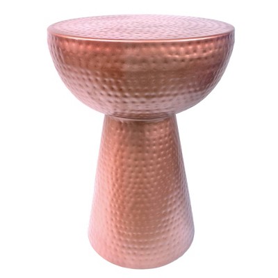 Hammered Textured Iron Stool with Pedestal Base Copper - Benzara