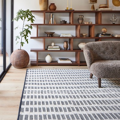 Ivory and Black Striped Wool 4' x 6' Area Rug