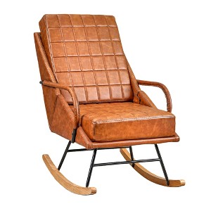 VECELO Upholstered Faux Leather/Teddy Fabric Rocking Chair Modern Lounge Rocker Recliner with Padded Seat, Safe Solid Wood Base White/Brown - 1 of 4