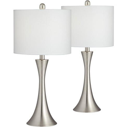 360 Lighting Modern Table Lamps Set Of 2 24" High With Brushed Nickel Led White Drum Shade For Bedroom Living Room House Home Bedside Office : Target