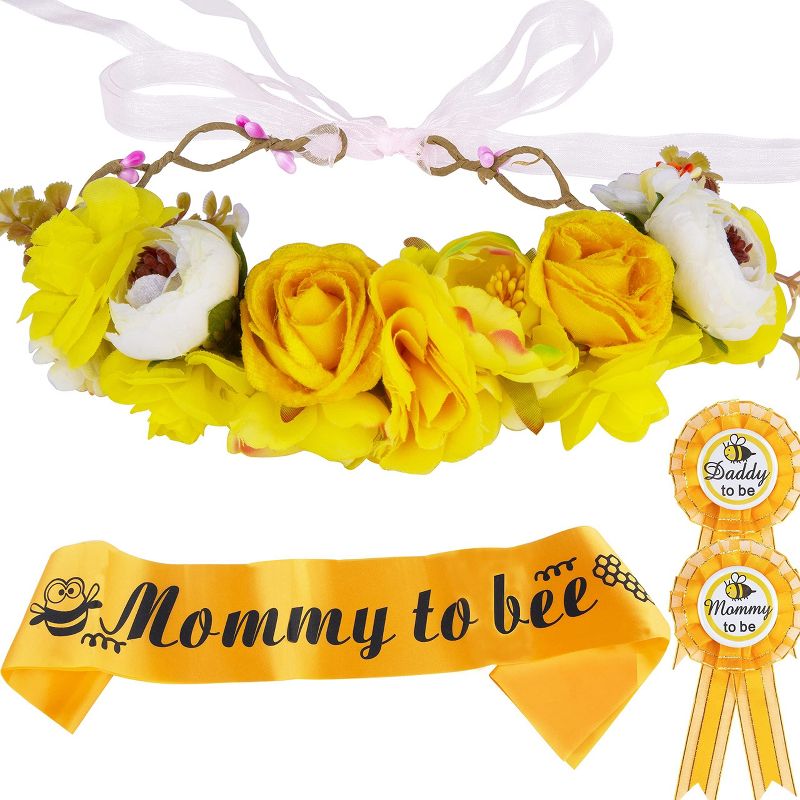 DoraDreamDeko Mommy & Daddy To Be Flower Crowns sash and tiara - Yellow, 1 of 4