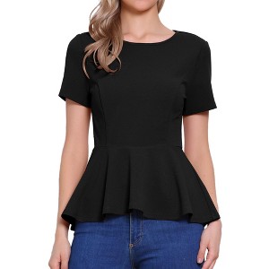 INSPIRE CHIC Women's Short Sleeve Round Neck Stretch Business Classic Peplum Top - 1 of 4