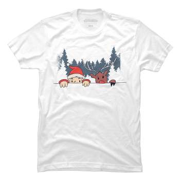 Men's Design By Humans Christmas Santa And Rudolph Peaking By rasok T-Shirt