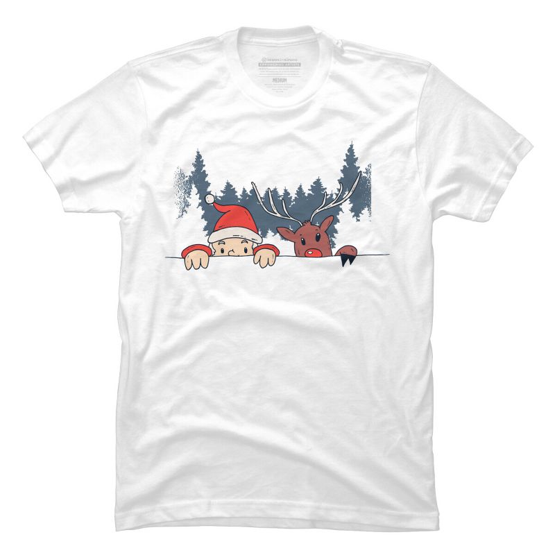 Men's Design By Humans Christmas Santa And Rudolph Peaking By rasok T-Shirt, 1 of 5