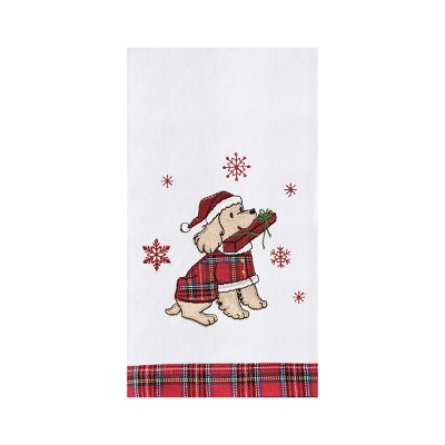 C&F Home Festive Dog With Present Flour Sack Kitchen Towel