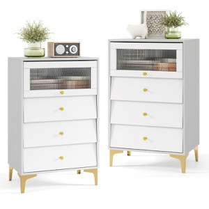 Tangkula 2PCS 3 Drawer Dresser 37.5" Tall Dresser Chest of Drawers w/ Flip-up Fluted Glass Door - 1 of 4