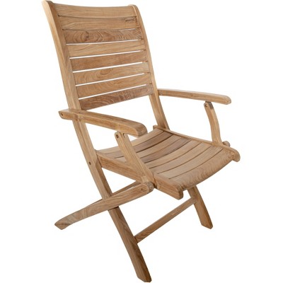 Nordic Teak Natural Outdoor Folding Chair with Arm Rests - Beige