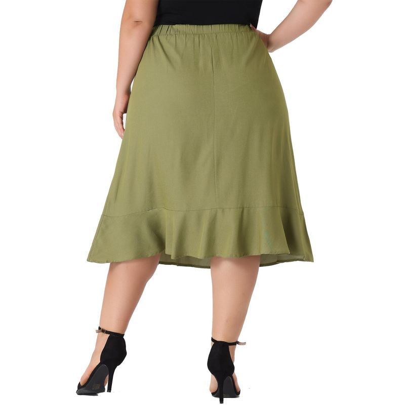 Agnes Orinda Women's Plus Size Midi Elastic Waist Denim Tiered Pleated Hem A Line Skirts, 4 of 5
