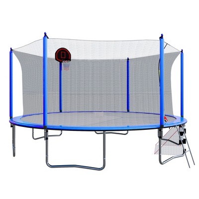 HFYee 12/14/16FT Dual-Color Trampoline Curved Safety Pole & Enclosure Net for Ages 8+ for Family Play