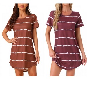 INSPIRE CHIC Women's 2 Pcs Round-Neck Curved-Hem Short-Sleeve Nightshirt Sleep Gown - 1 of 4