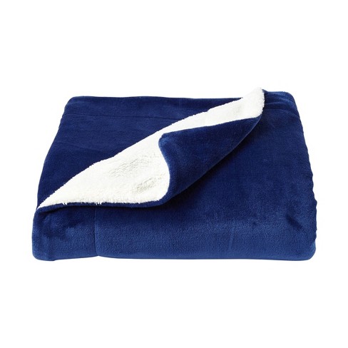 Oversized Polyester Fleece Sherpa Throw Blanket Dark Blue/white - Yorkshire  Home : Target