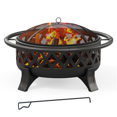 37 Inch Outdoor Fire Pit with Poker, Firepits for Outside with Spark Screen Cover, Wood Burning Fire Pit for Camping, Patio, Backyard