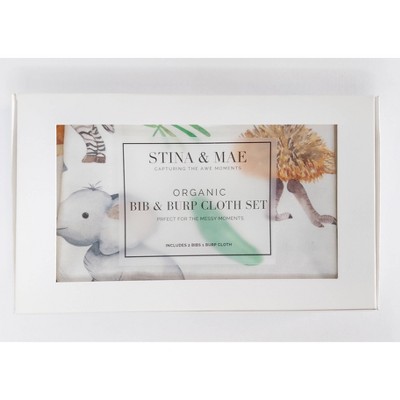 STINA & MAE Safari Life Organic Cotton Bib/Burp Set - 2pk