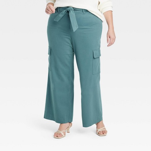 Women's High-Rise Wide Leg Cargo Pants - Ava & Viv™ Blue 30