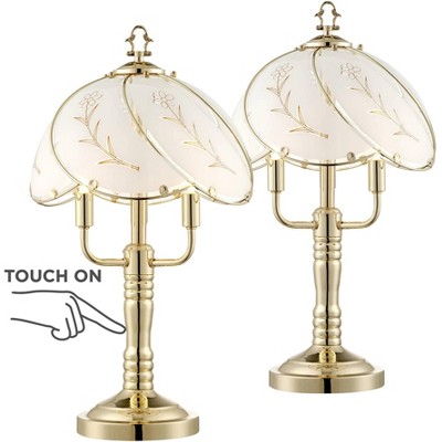 Regency Hill Modern Accent Table Lamps 19 1/2" High Set of 2 Touch On Off Polished Brass Glass Shade for Bedroom Bedside Office